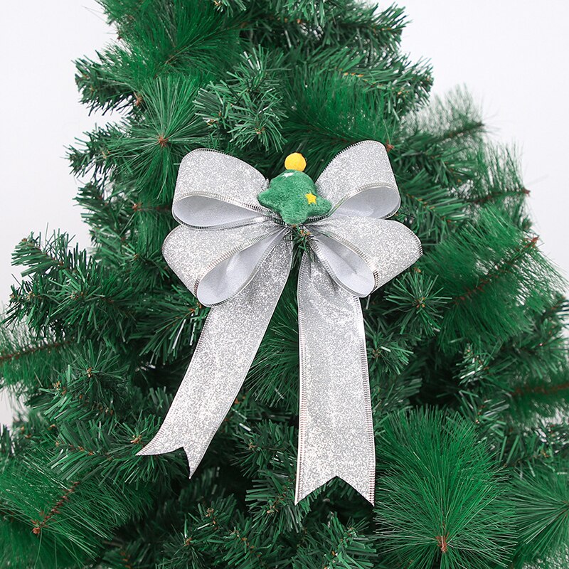 21cm jul rosett tecknad santa älg band rosett guld silver röda rosetter för hantverk julgran prydnader år leveranser: Silver 3