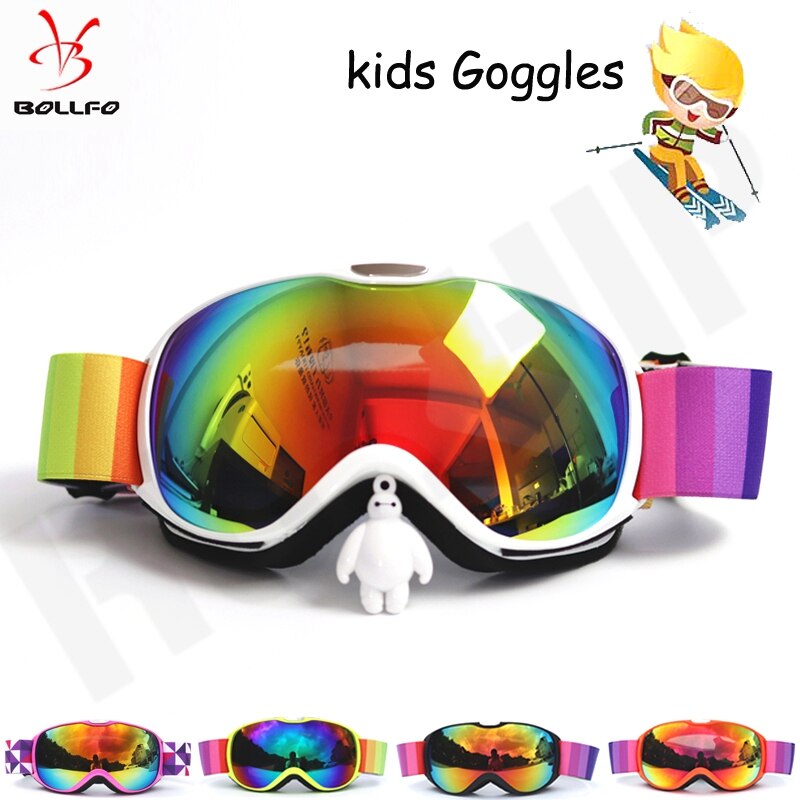 BOLLFO occhiali da sci per bambini occhiali antiappannamento UV400 per bambini di piccole dimensioni occhiali sferici da sci ragazze ragazzi occhiali da Snowboard occhiali