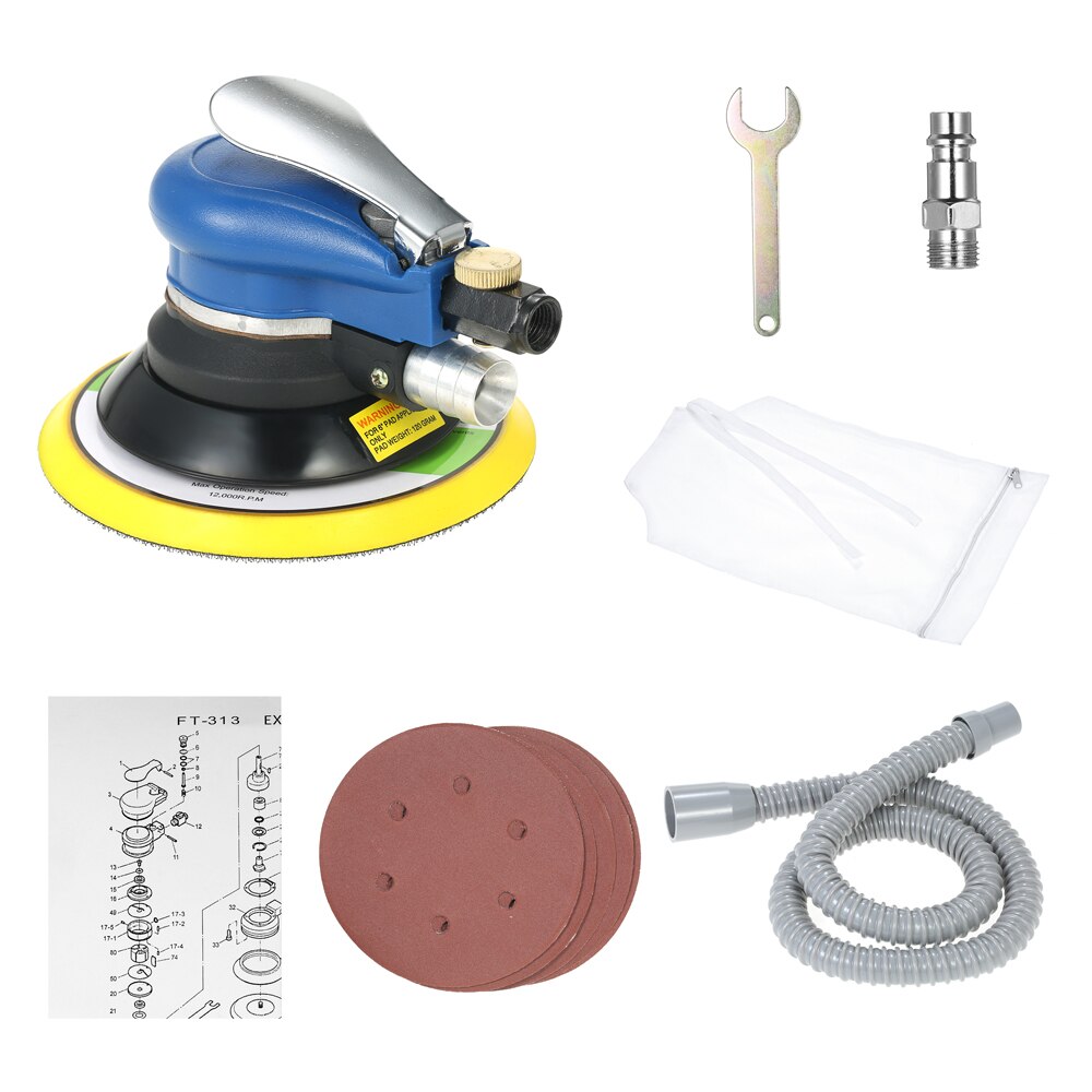 6 " 10000 rpm pneumatisk handflata slumpmässigt orbital polermaskin luftdriven orbit polermaskin dubbelverkande polering slipning slipning