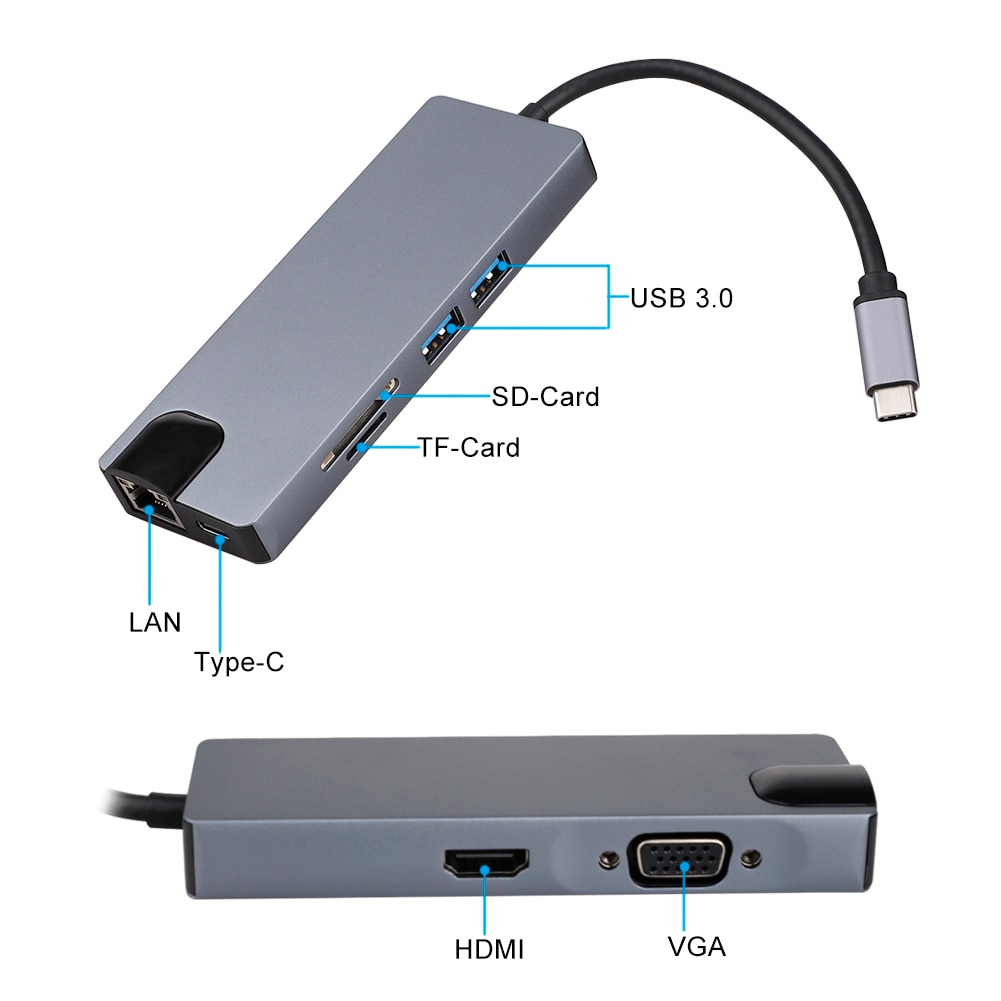 Hub tipo C con adaptador USB tipo C a HDMI VGA RJ45 Lan Ethernet SD TF USB-C 3,0 tipo c PD cargador para MacBook Pro OTG