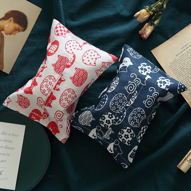 Snailhouse Tissue Box Cover Bag Cute Cat Tissue Box Bag Restaurant Living Room Kitchen Cotton Linen Storage Paper Drawer Cover