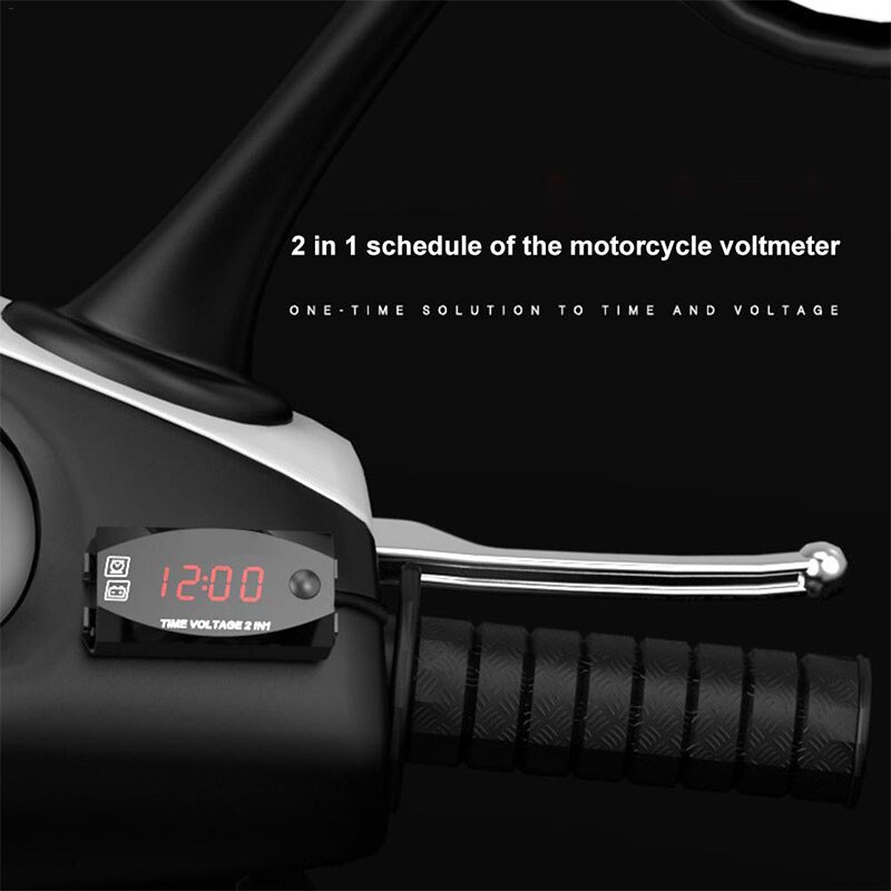 6V-30V 2-in-1 LED Voltmeter For Motorcycle Electric Vehicle Time Clock Multi-function With Digital Display