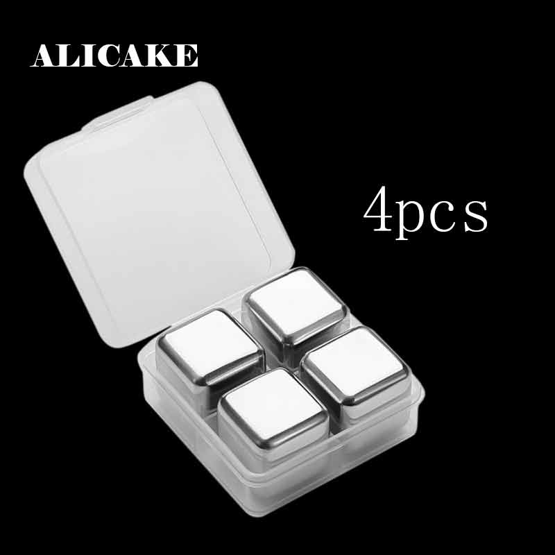Ice Cubes Food Grade 304 Stainless Steel Metal Bar Whisky Stone Quick-Frozen Ice Wine Beer Cooler Reusable Set With Ice Cube Box: 4pcs