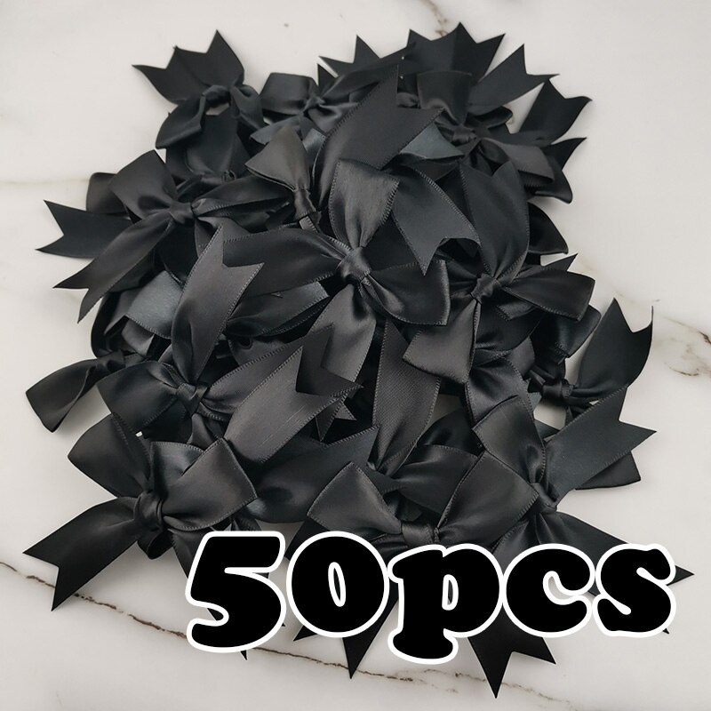 Lazos de cinta rosa para decoración de ropa, lazos de poliéster satinado hechos a mano, DIY, accesorios de decoración, 85x85mm, 50 unids/paquete: 50pcs black