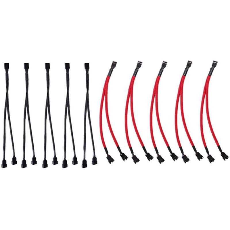 10Pc 4 Pin Extension Cable PWM Fan Splitter Cable Splitter CPU Fan Sleeved Adapter Lead Line Connector Cable Red & Black: Default Title