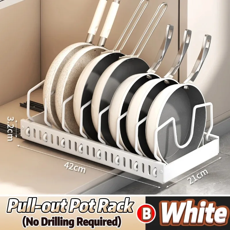 Estante extraíble para ollas de cocina, bandejas ajustables para armario, estante de partición para platos con rieles deslizantes, bandeja organizadora, estantes de almacenamiento para cajones: Caqui oscuro