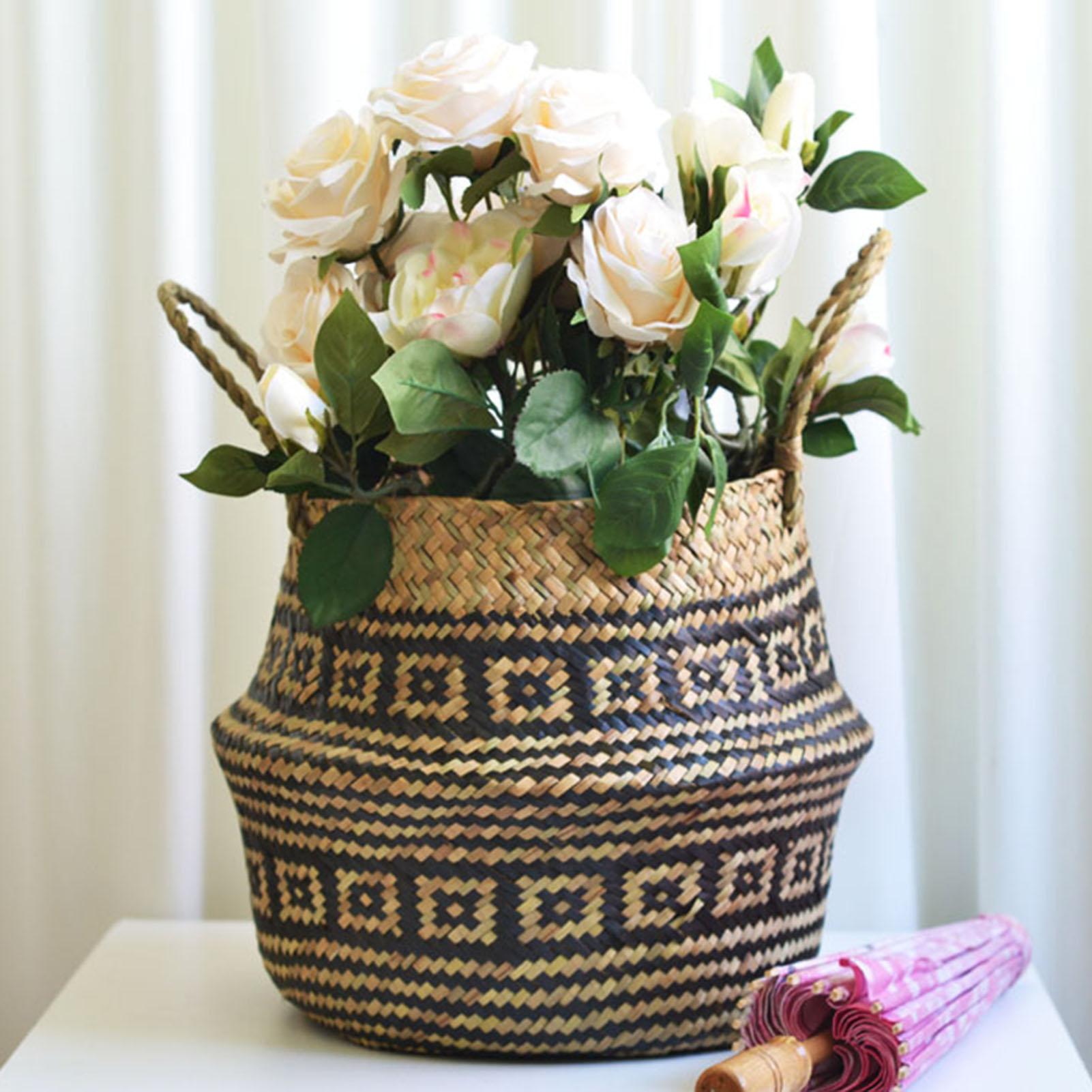 Klapp Handgemachte Lagerung Korb Dekorative Rattan Pflanze Blume Topf gewebte Weide Bauch Wäsche Korb Hause Dekore Pflanzer Körbe
