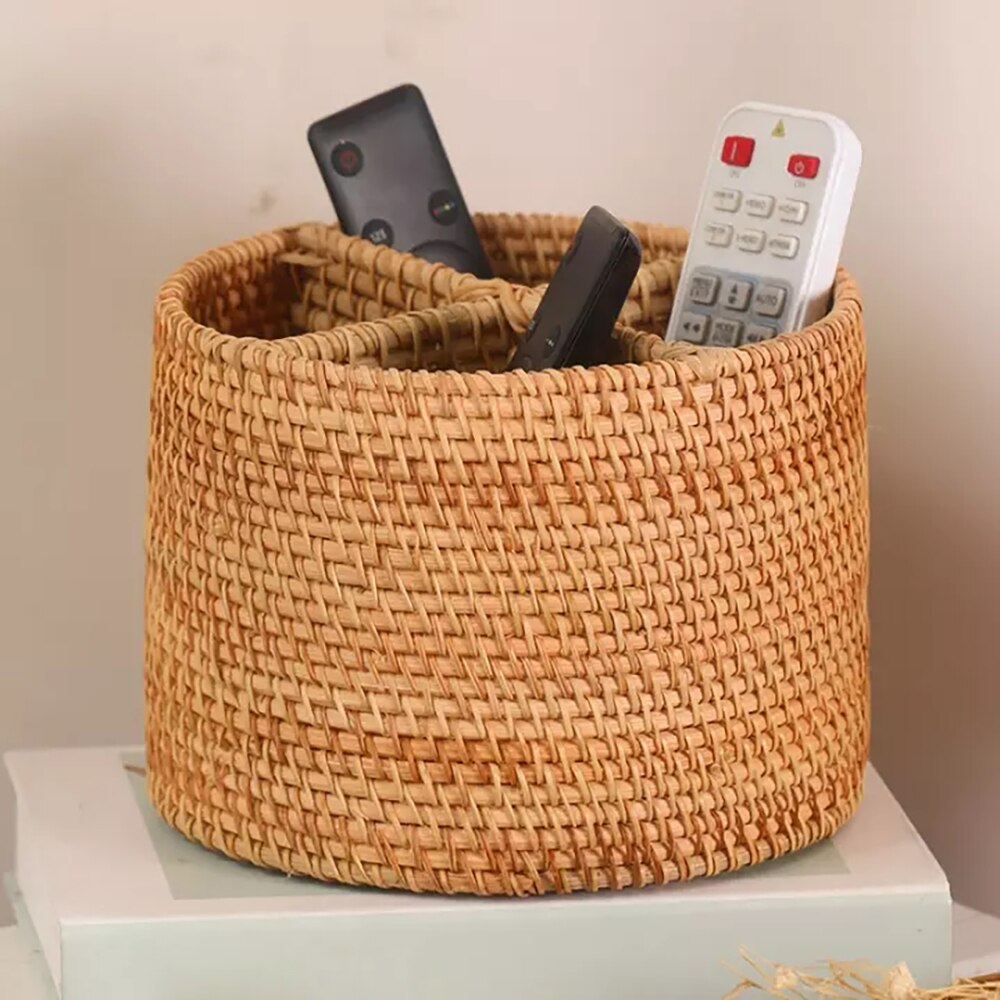 Hand-Woven Rattan Wicker Basket Desktop Storage Basket 4 Compartment Storage Boxes Storage Boxes Household Supplies: Default Title