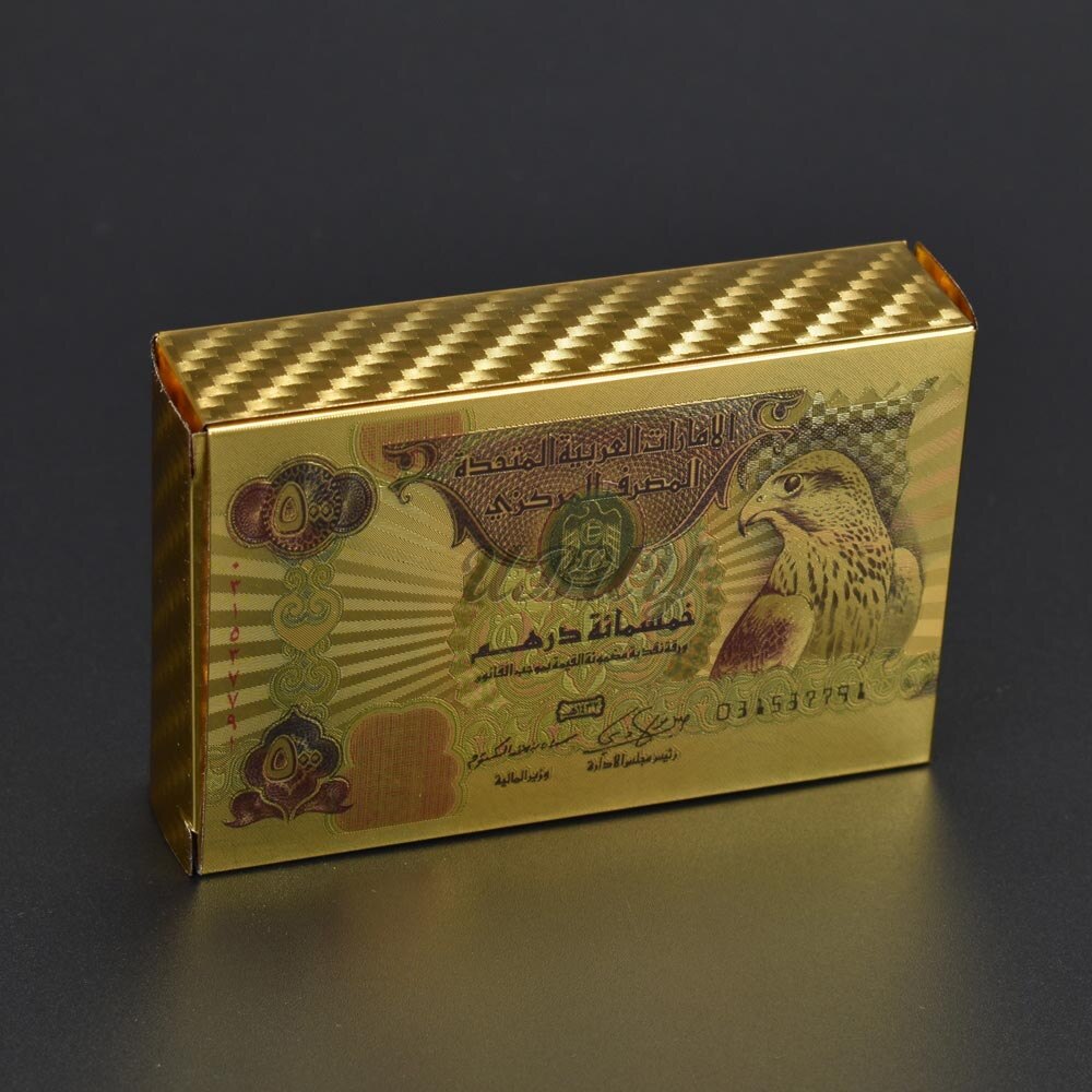 UBUY Souvenir Colorful printing Gold Foil 500 Dirhams Plastic Gold playing card For G: 500DHS