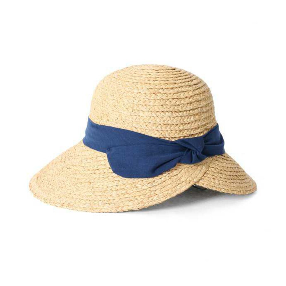 Women Sun hat Ribbon bow Raffia Grass Straw folding wide Brim Bucket Hat For Lady Beach hat Dome Bucket cap: 2