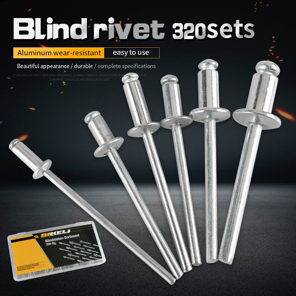 Set van 100 blindklinknagels, aluminium blindklinknagels met grote