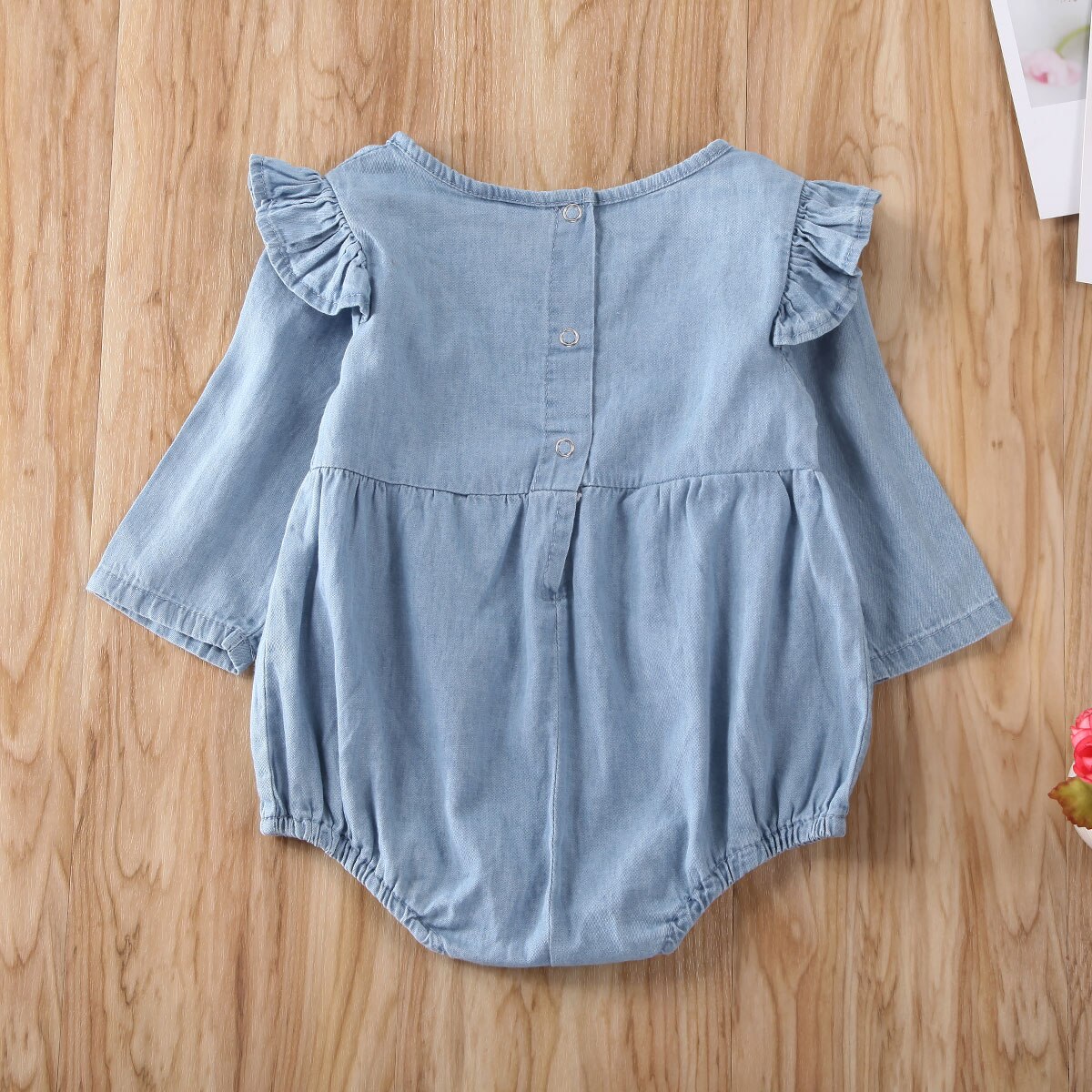 Combinaison en denim à manches longues pour bébé fille de 0 à 18 mois,vêtement de couleur unie, , printemps, ,