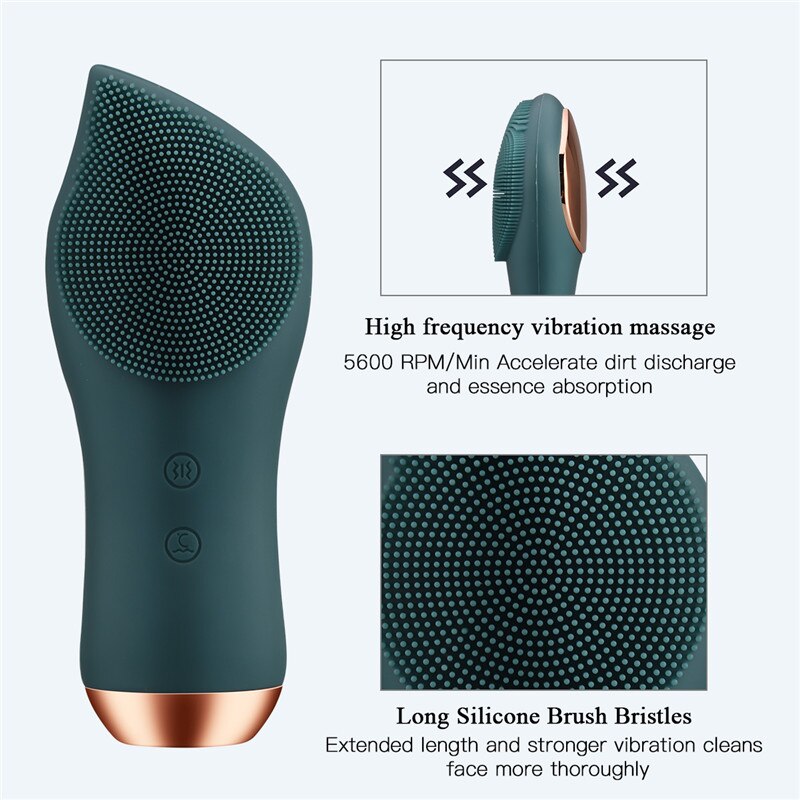 Spazzola per il lavaggio del viso elettrica CkeyiN vibrazione ultra sonora detergente profondo riscaldamento sonico massaggio al silicone naso rimozione di punti neri