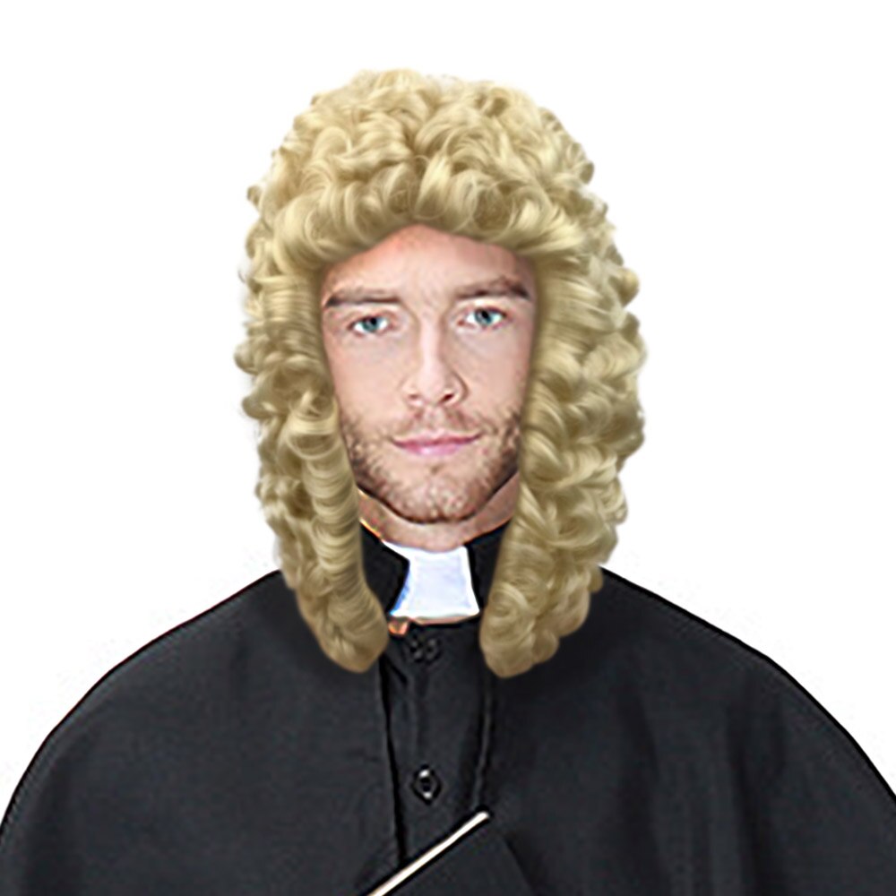 18th Peruke peluca barroca dorada Judge disfraz renacentista largo pelo rizado Vintage adulto Nobleman Halloween Accesorios