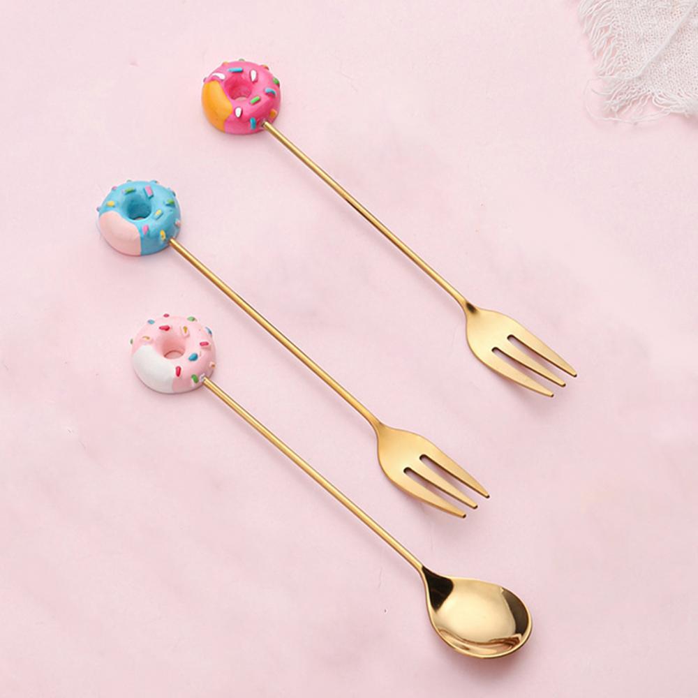 SALES! Cute Stainless Steel Cartoon Kid Spoon Donut Coffee Fork Dessert Tool