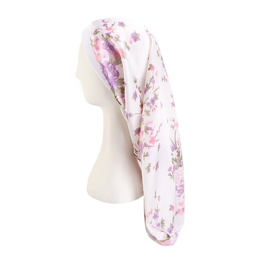Elastische brede satijnen muts met lange haarlengte, slaapmuts, wikkelmuts, haarverzorgingsmuts voor dames, heren, unisex muts, muts: Wit