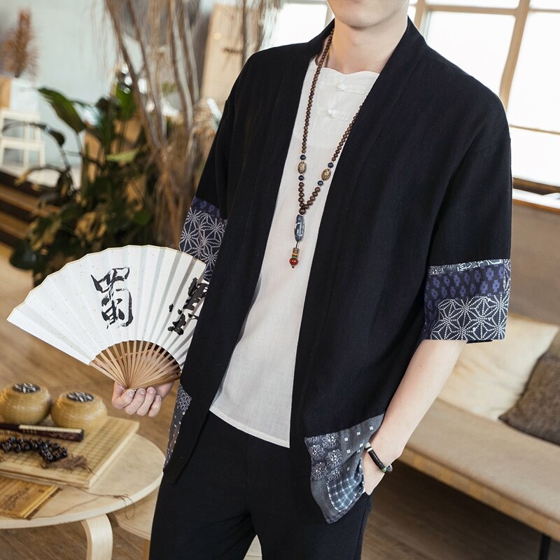 Kimono yukata japonais d'été style chinois chemise kimono cardigan homme costume samouraï haori pyjama japonais homme  ff2058