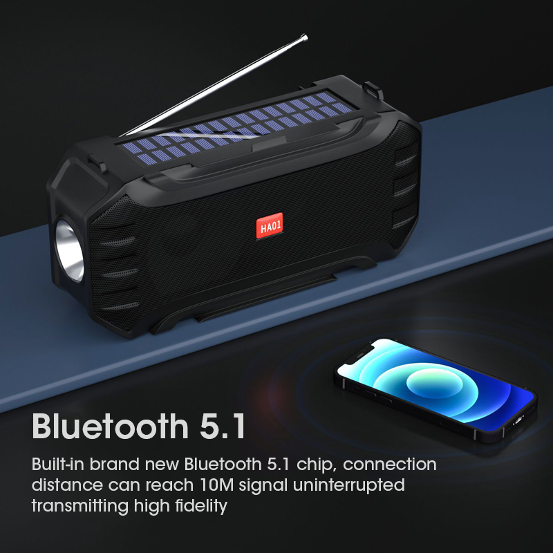 Draadloze Outdoor Speaker Draagbare Zonne-energie Opladen Bluetooth Speaker Stereo Music Box Ondersteuning Tf/Fm Radio/Usb/Aux met Zaklamp