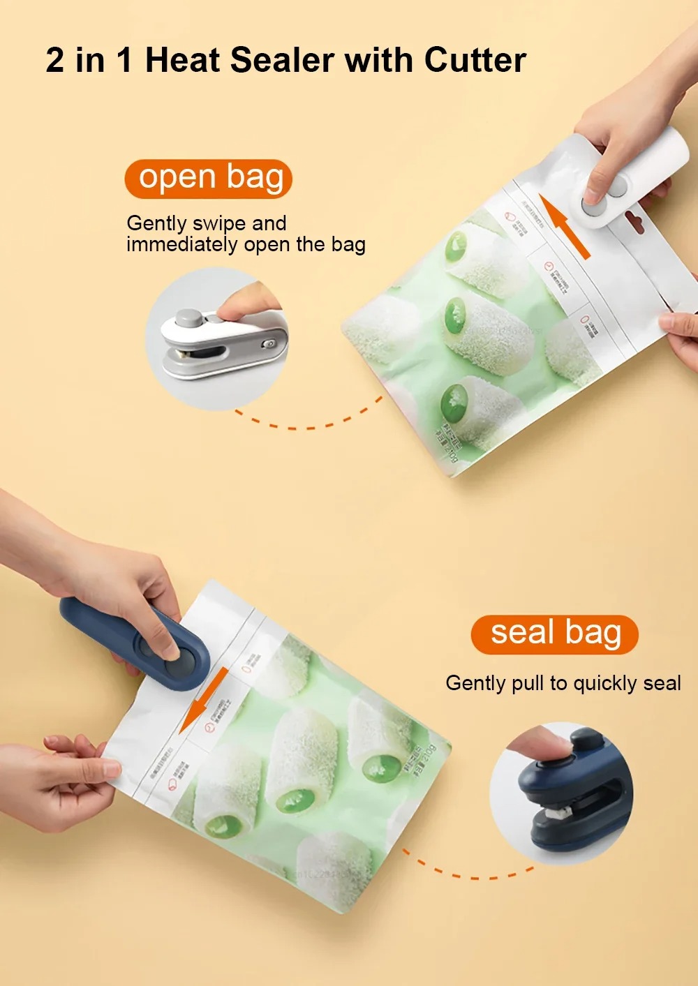 Mini-Versiegelungsgerät, tragbares Mini-Versiegelungsgerät, 2-in-1-Heißsiegelgerät für Snacks, wiederaufladbares Versiegelungsgerät für Höhle Heimgebrauch, Vakuumiergerät für Snacks, Plastiktüzehn