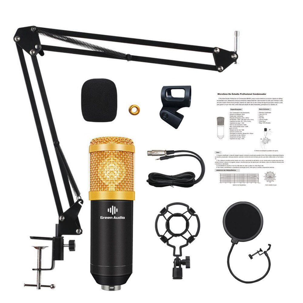 Studio Recording Condenser Microphone Kit with Shock Mount Flexible Scissor Arm for Network Broadcasting Online Singing: E