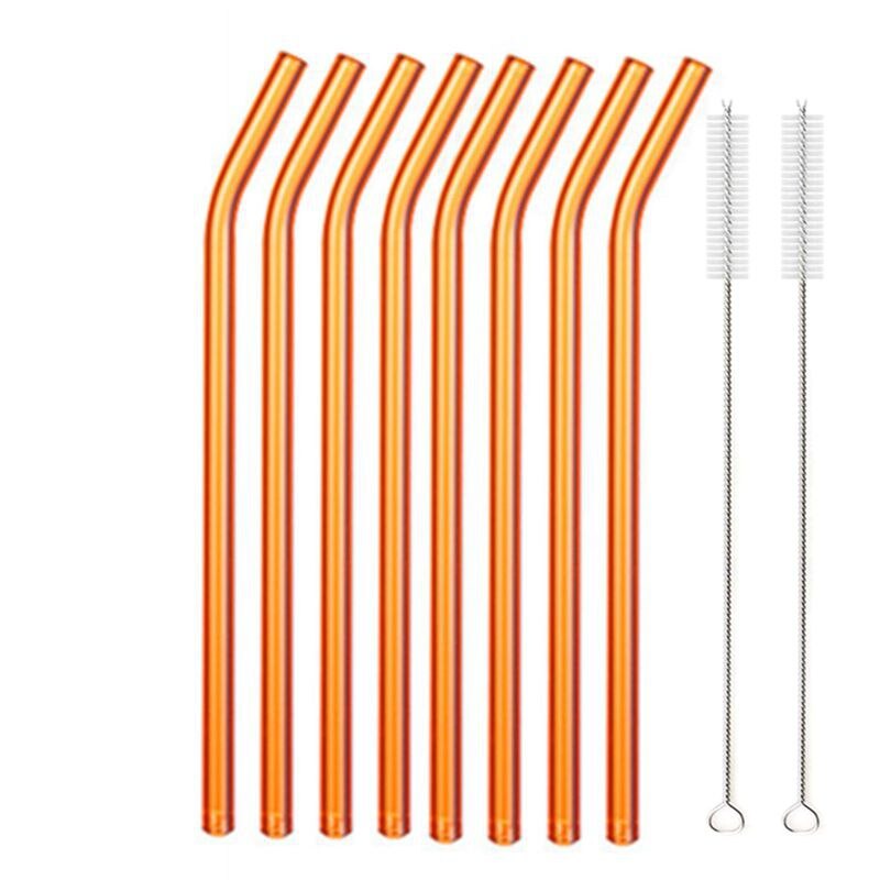 Lote de Pajitas Ecológicas Reutilizables, Pajas 8,5&quot; x 8mm para Beber de Vidrio Multicolor, para Bebidas Saludables, Cócteles, Granizados, Batidos: 8pcs Rosegold Bent