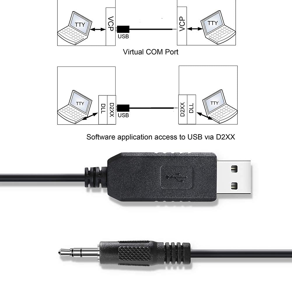 Cable adaptador de 6 pies FTDI USB TTL a 3,5mm 3,3 V FT232RL Chip Audio Jack TX RX Signal Windows 10 8 7 XP Vista (6 pies, negro)