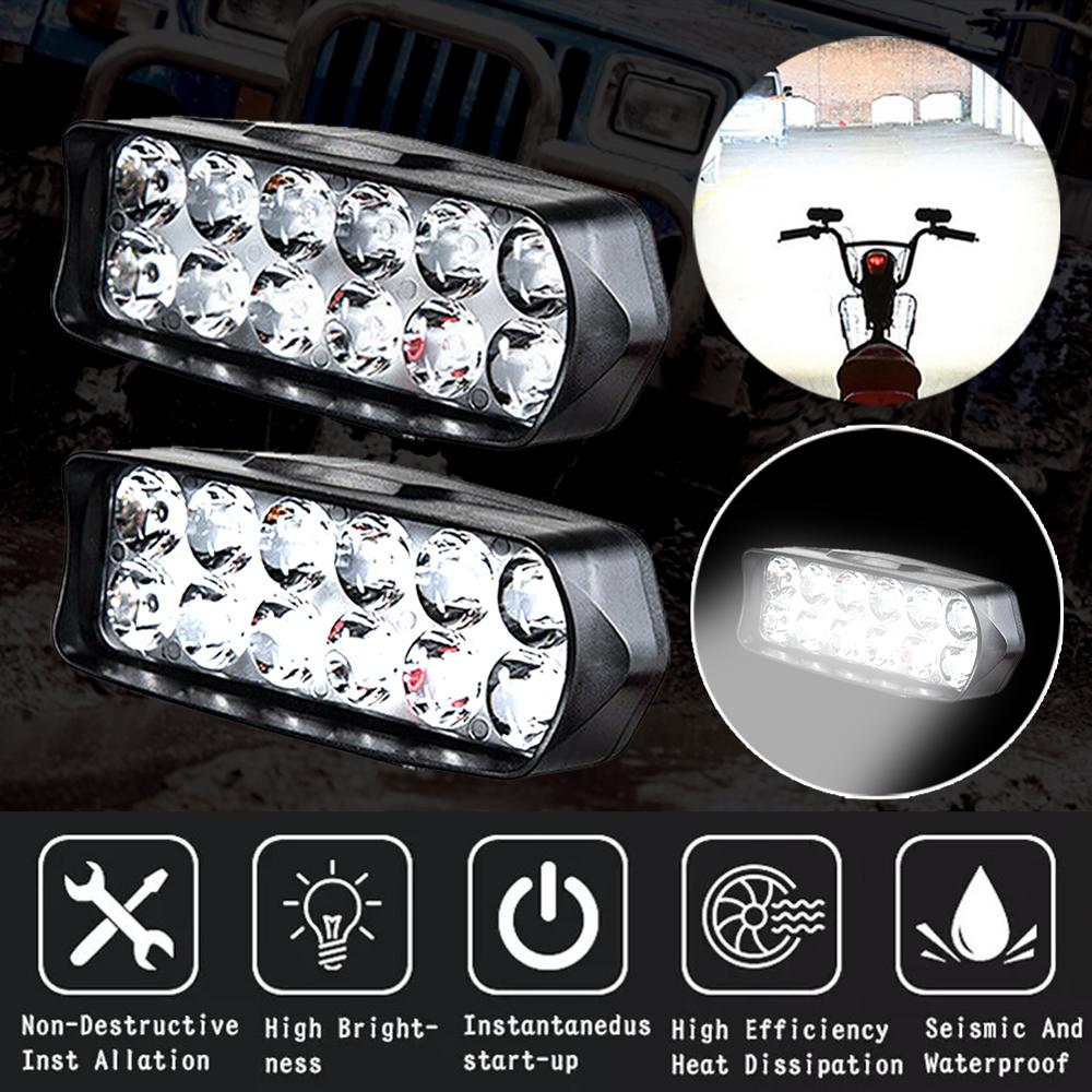 Motorcycle Headlights 18W 12LED LED Work Light Bar Headlight Driving Lamp Waterproof Moto Headlight Lamp Fog 7000K Spotlight