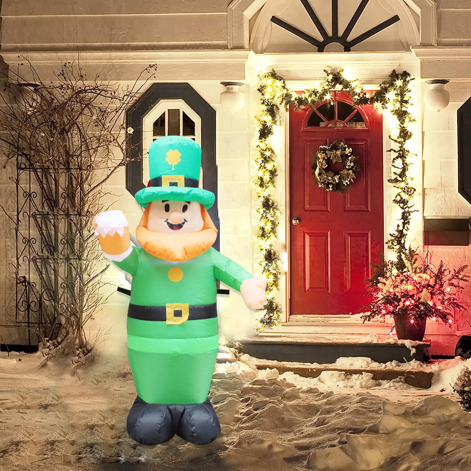Inflatable Decor with Lights Polyester Decor Doll Inflatable Luminous ST Patricks Day Inflatable Decor for Lawn Yard EU Adaptor