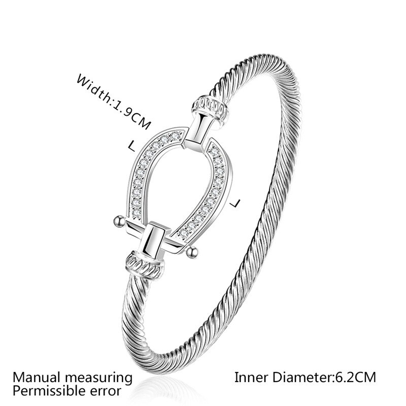 Pure Silver Horse Shoes Bangle Bracelet for Women Femme Pulseria Costume Jewelry Decorations U Clasp Water Bracelet