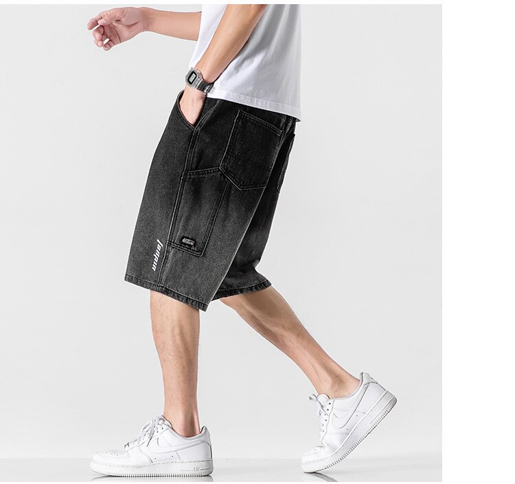 Sommer mænd denim shorts mænd gradient korte jeans mænd straight casual jeans shorts plus størrelse 5xl: Sort / M