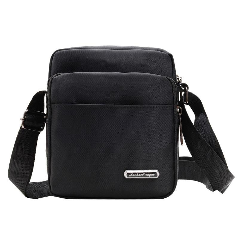 Heren Tas Nylon Schoudertas Kleine Waterdichte Diagonaal Tas Effen Kleur Schouder Messenger Packs Business Mannen Nylon Crossbody Tas: Black
