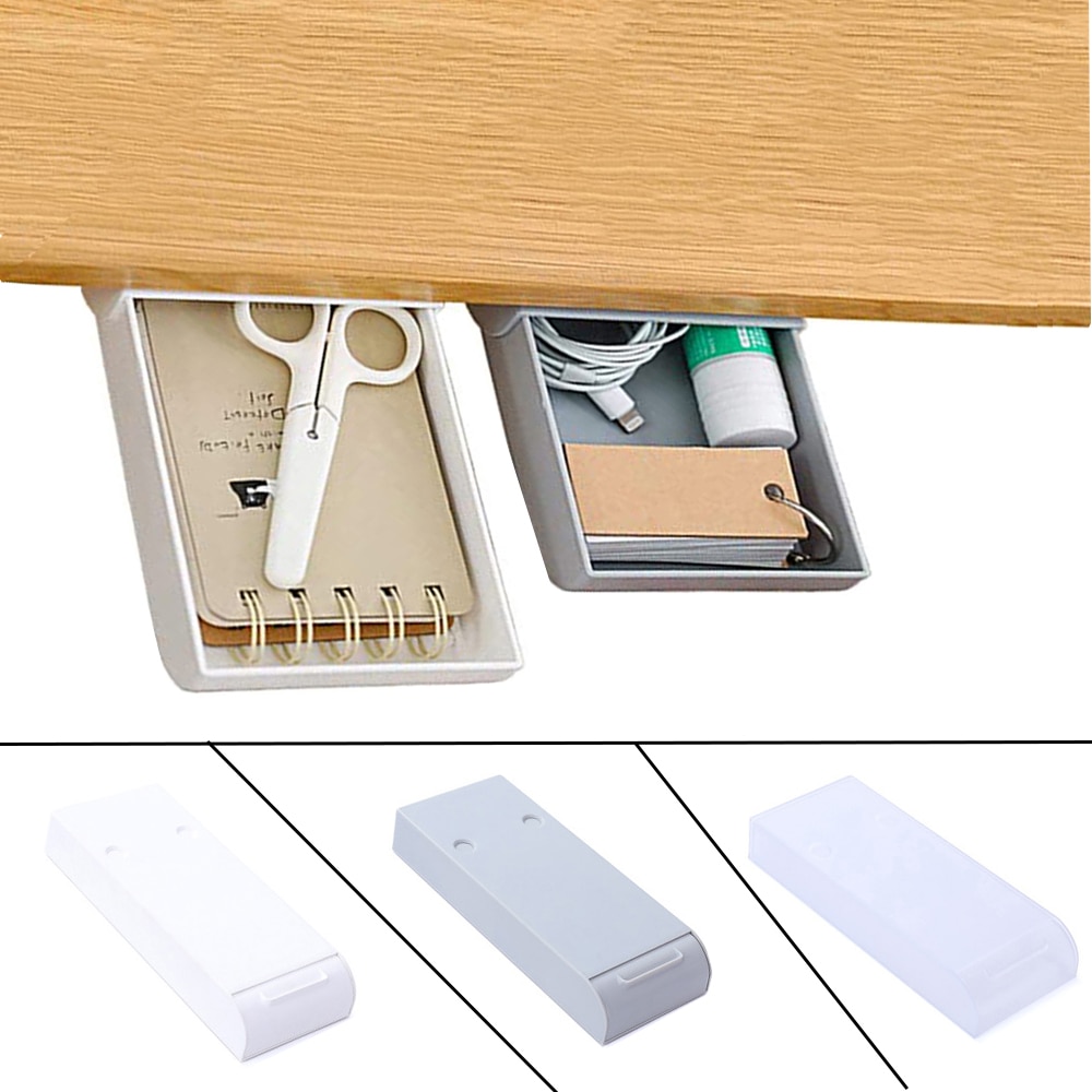 Self Stick Pencil Tray Desk Table Storage Drawer Organizer Box Under Desk Stand Self-Adhesive Under-Drawer Storage