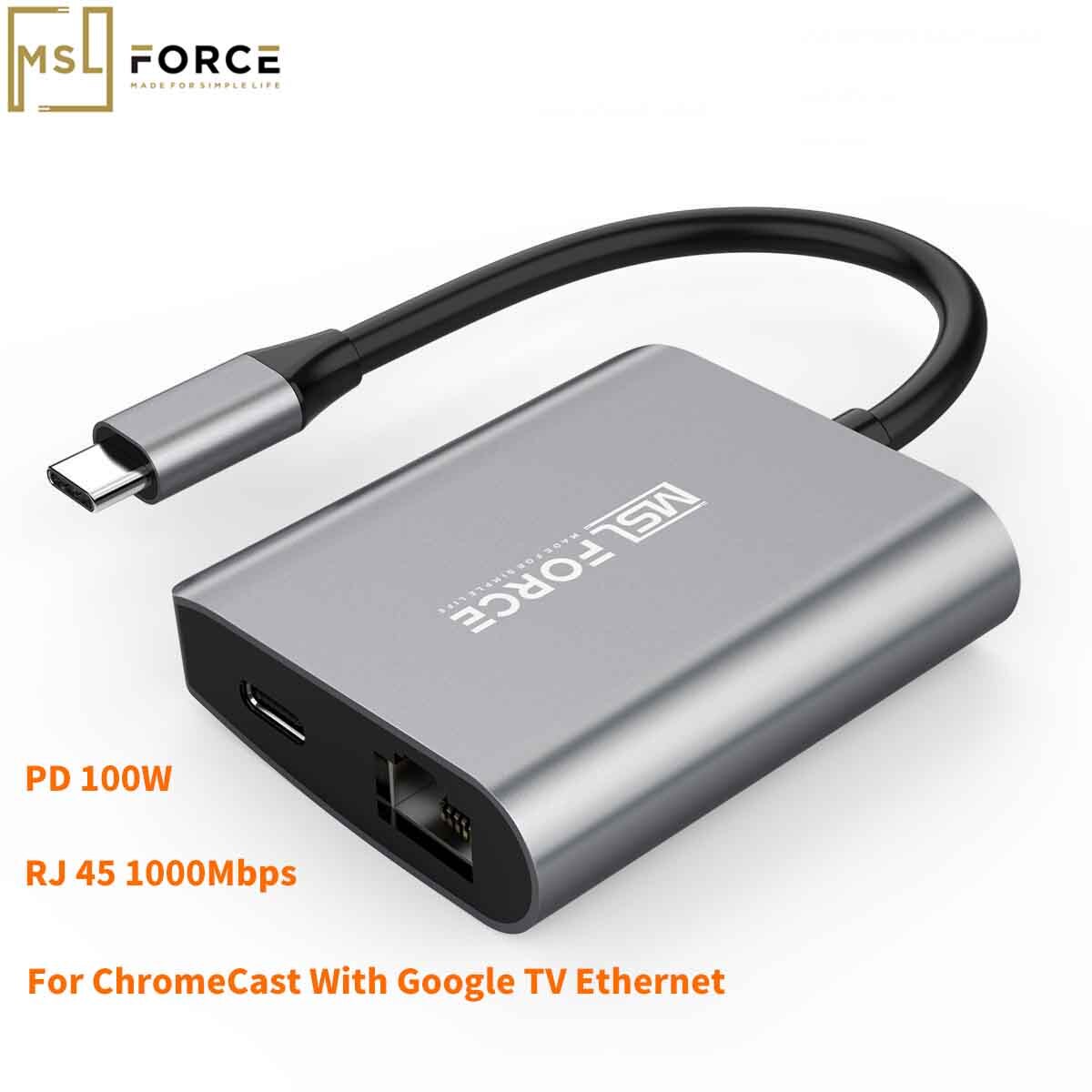 Adaptateur RJ45 Gigabit USB-C, 1000Mbps, avec alimentation Passthrough PD100W, pour ChromeCast, avec Ethernet Google TV