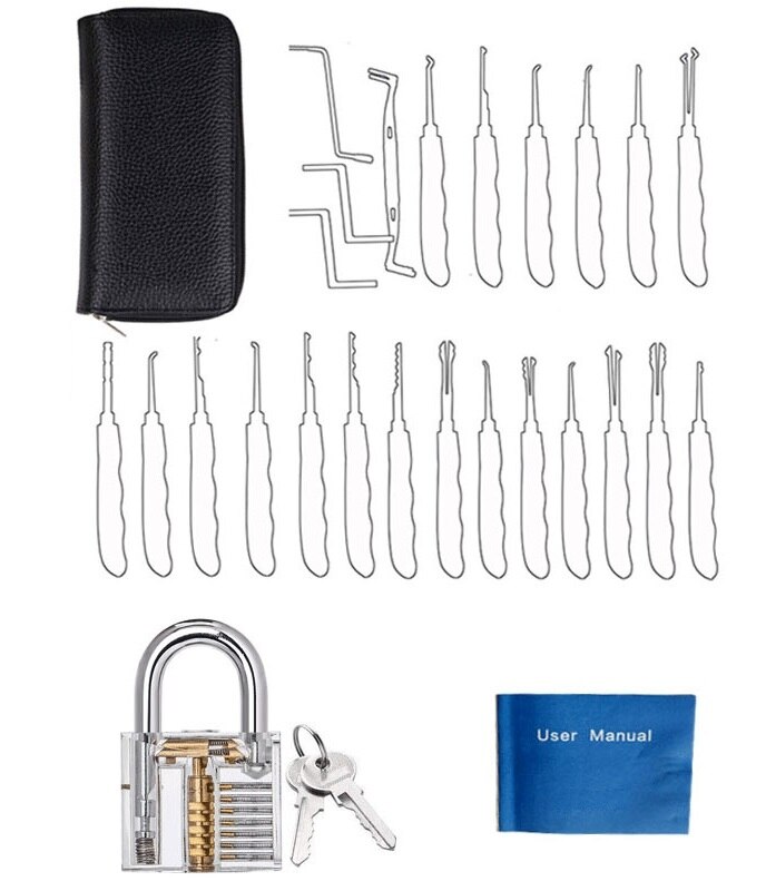 Locksmith Hand Tools Lock Pick Set Transparent Visible Cutaway Practice Padlock With Broken Key Removing Hooks 15pcs/24pcs: 24pcs Padlock