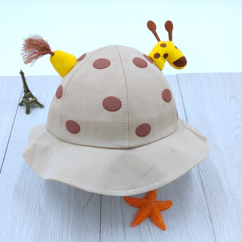 Children Sun Hat Lovely Giraffe Doll Decorate Hat for Boys Girls Spring Autumn Dot Solid Breathable Kids Toddler Fisherman Hat