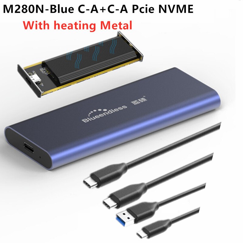 PCIE M.2 NVME USB SSD obudowa M z tuleją samozaciskową C USB 3.1 2240/2280 obudowa na SSD aluminium 10 gb/s pudełko zewnętrzne solidny dysk zewnętrzny: M280N Blue C-A.C-C