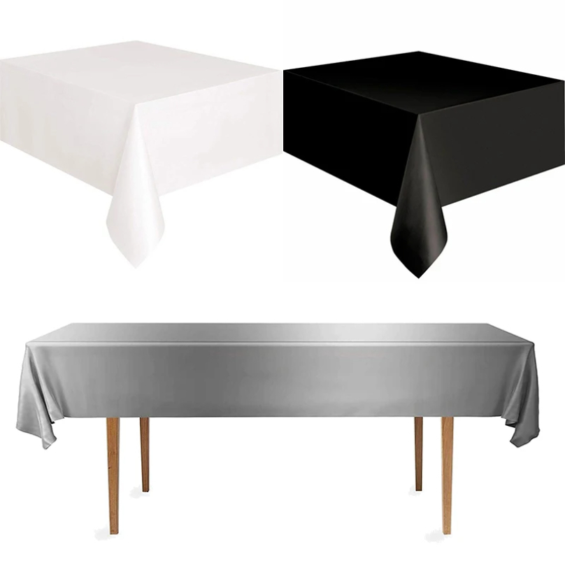 Tovaglia monouso in tinta unita 137x183 cm Copritavolo bianco nero Compleanno Decorazione della tavola per feste di matrimonio Forniture per feste per eventi