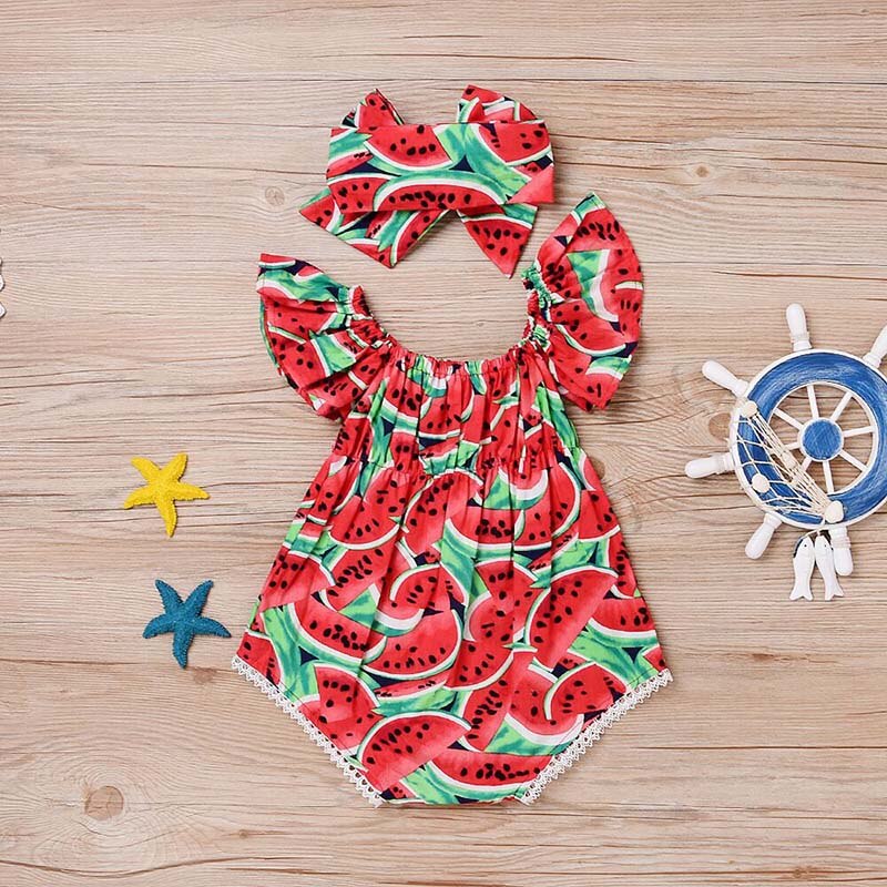 Nette Neue Geboren Baby Stirnband Baby Kleidung Wassermelone Druck Weiche Baumwolle Baby Karosserie Gesamt Outfit: 13-18m