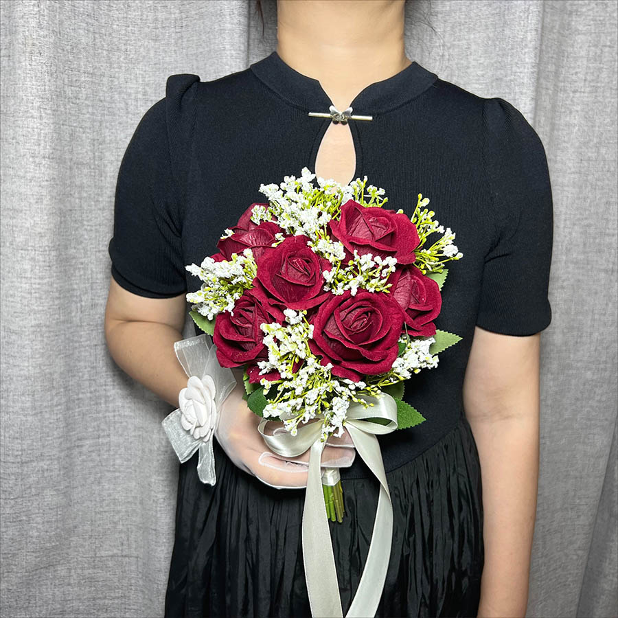 Künstliche Rosen Blumenstrauß Brautstrauß Burgund & Weiß für rustikale Kirche Boho Hochzeit Mittelstücke les fleurs de marie