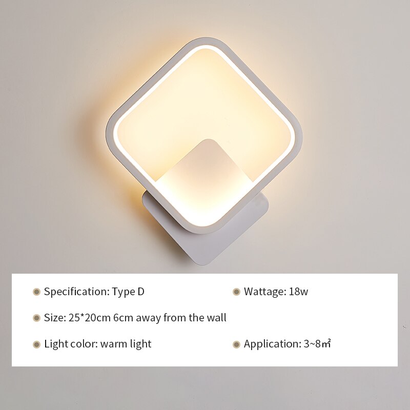 ledet vegglampe moderne stue soverom nattbord hvit ledet lampett sirkel gevir plommeblomst midtgang korridor vegglampe: type d / Varm hvit