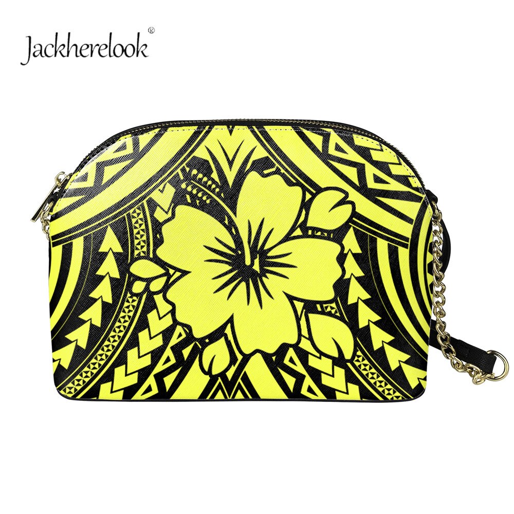 Jackherelook dames handtassen merk trendy crossbody tas polynesisch hibiscus patroon meisjes rits ketting crossbody tassen: Htae 1470 d 49