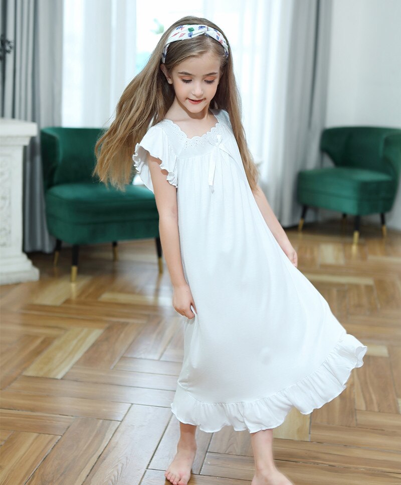 2 to 14 Years Toddlers Girls Nightdress Soft Cotton Butterfly Ruffle Hem Nightgowns Baby Kids Leisure Home Wear Clothing Nighty