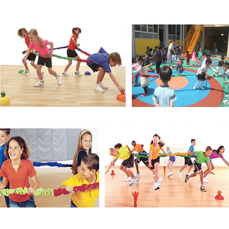 Team Cooperation Work Develop Outdoor Sport Toy Elasticity Rope Circle Southeast Northwest Running Push Game Sensory Integration