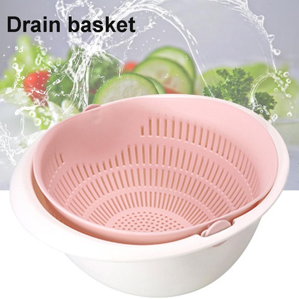 Portable detachable double-layer hollow fruit and vegetable cleaning drain basket Washed rice 30P: pink