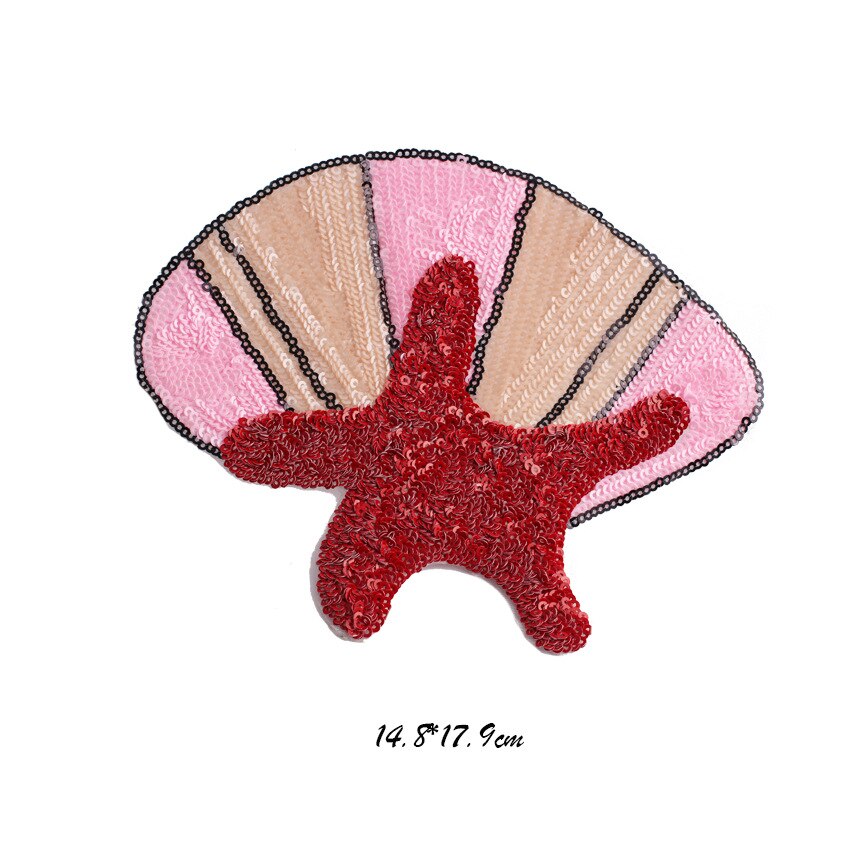 GUGUTREE embroidery paillette big shell patches starfish patches badge Applique Patch for Coat,T-Shirt,hat,bags,Sweater,backpack: 5