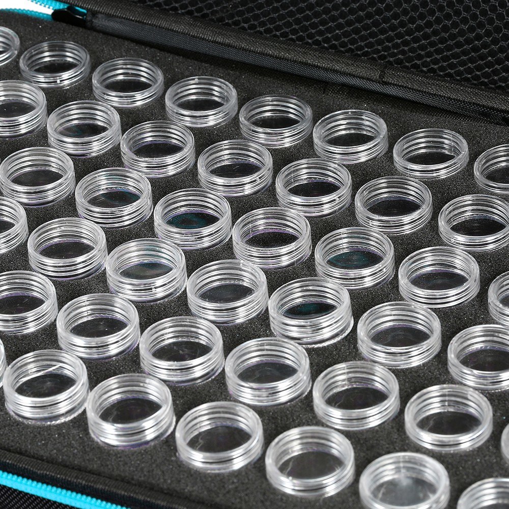 60-flessen Diamant Schilderij Doos Shockproof -proof Dubbele Rits Sluiting Borduurwerk Steentjes Opslag Container Case- blauw