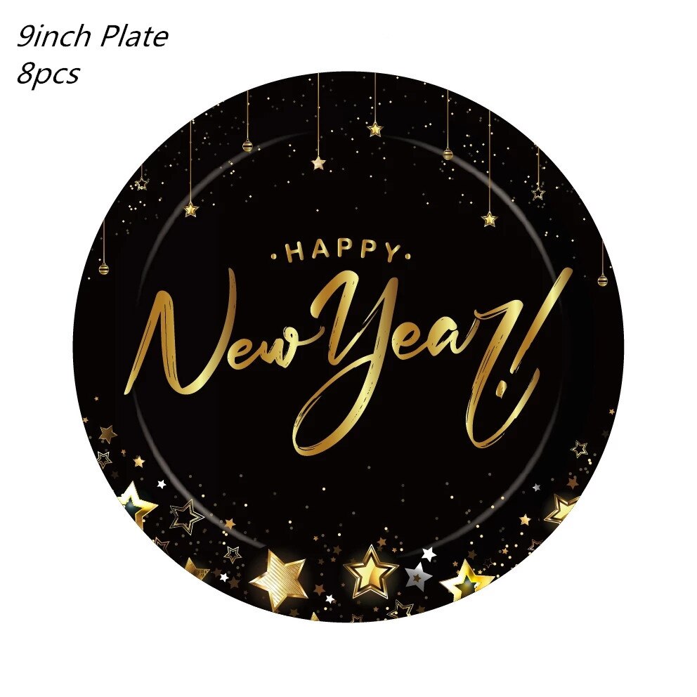 25 Stuks Gelukkig Nieuwjaar Diy Photobooth Props Vrolijk Kerstfeest Decoraties Xmas Photobooth Party Gunsten: 9inch plate 8pcs