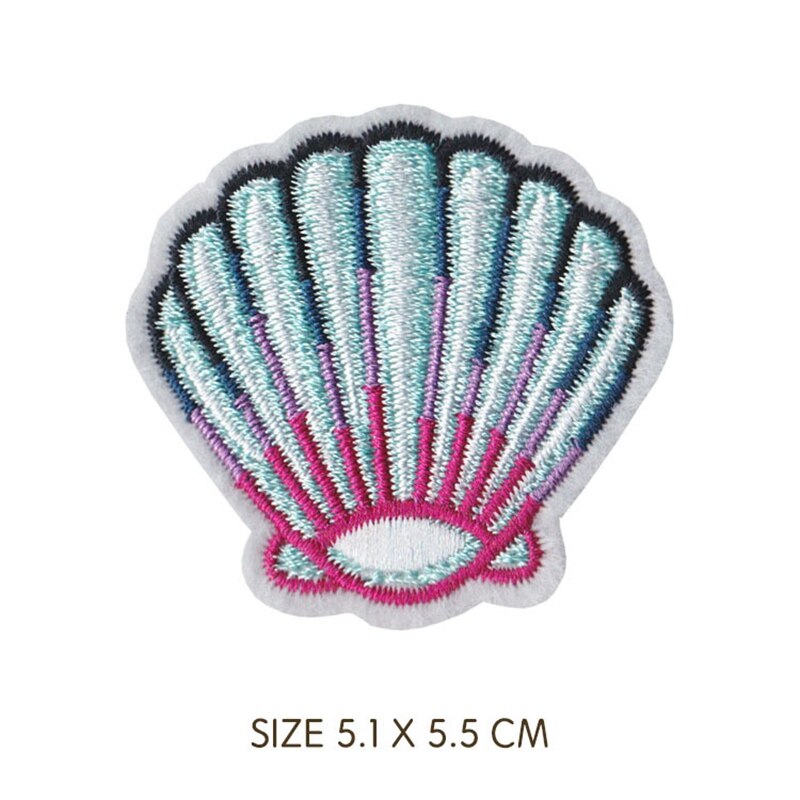 Parches de cuero con calamar de sirena y concha, Parches bordados para planchar para ropa, pegatinas de ropa a rayas de mar DIY, apliques: N-BT7246