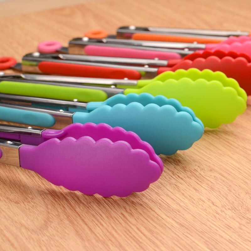 Silicone Stainless steel Kitchen Handle Tongs BBQ Clip Cooking Salad Bread Food Serving Tongs For Home Restaurant Baking Utensil