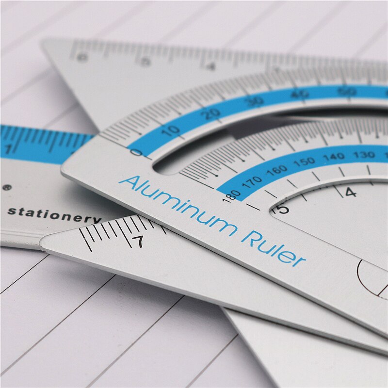 Aluminum alloy ruler Fillet safety Right Angle Triangle Ruler and 15cm ruler Protractor Student geometry tools